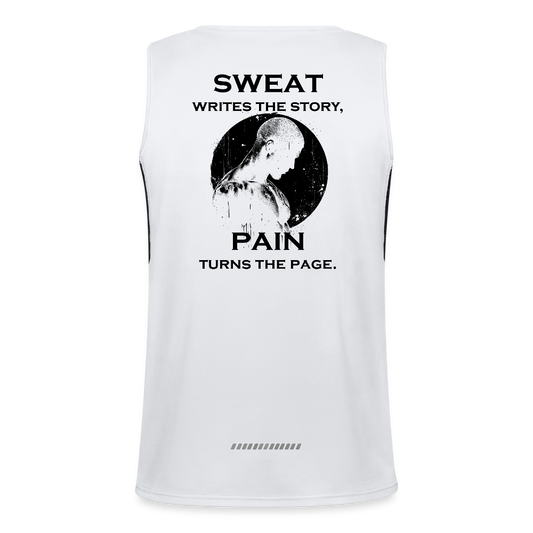 Herren Funktionelles Kontrast-Tank Weiß Ersthetic | "sweat writes the story, pain turns the page" - Weiß/Schwarz